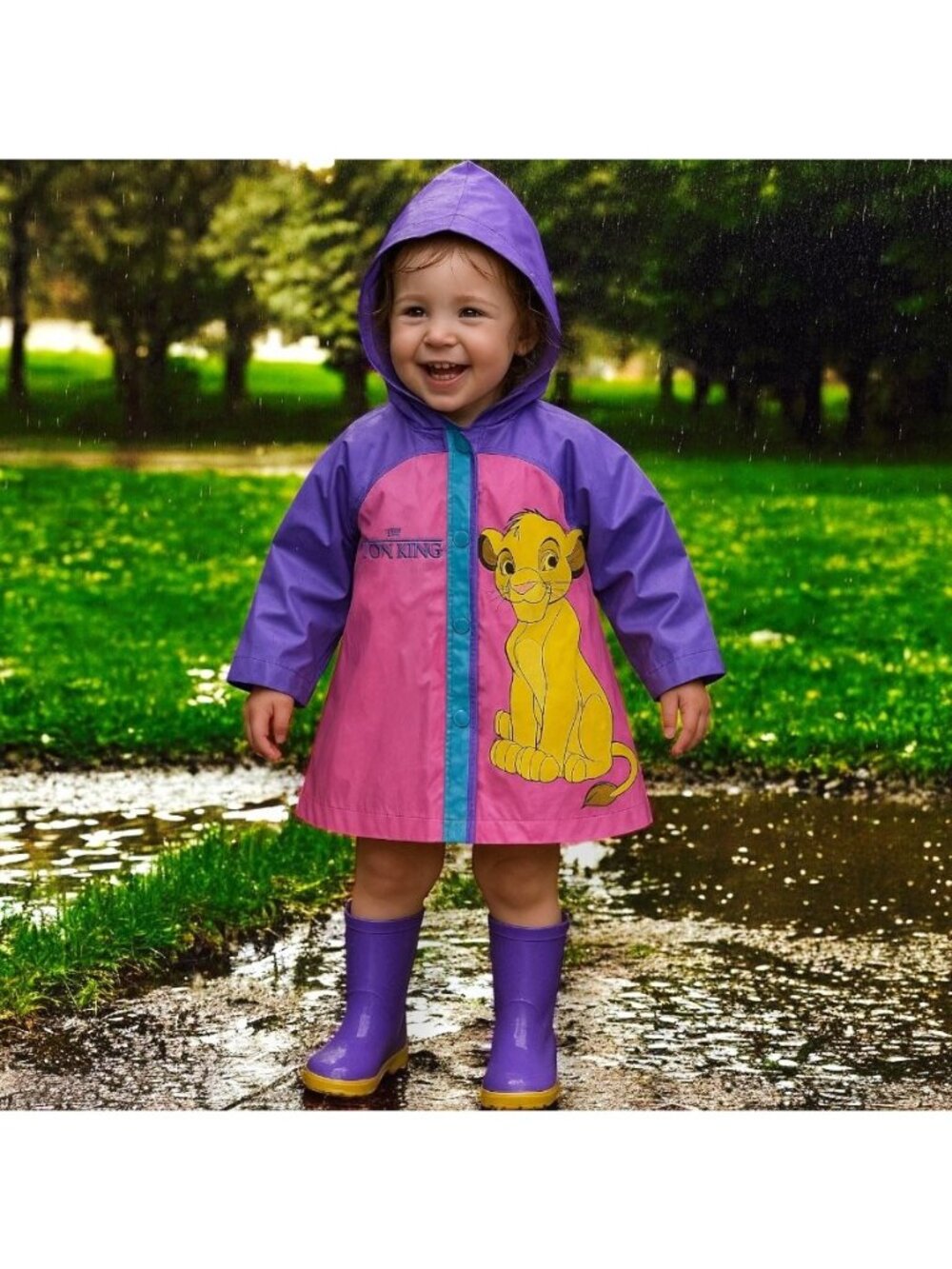 Vintage Disney Lion King Simba Color Block Hooded Rain Jacket Raincoat 2T - 4T